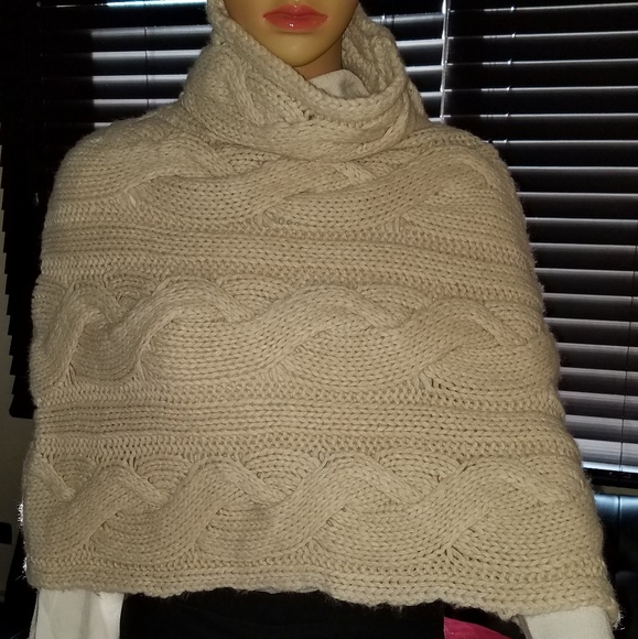 Beige Turtleneck Sweater Shawl - Picture 2 of 5